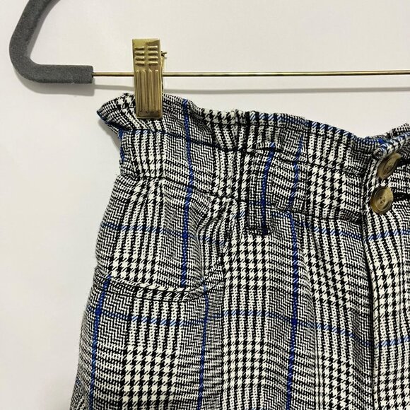 AMERICAN EAGLE PLAID MOM SHORTS 6 BLACK WHITE BLUE PAPERBAG WAIST SHORT DAYLIGHT - Picture 5 of 5
